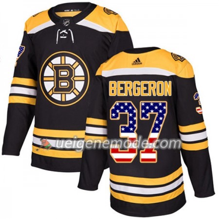 Herren Eishockey Boston Bruins Trikot Patrice Bergeron 37 Adidas 2017-2018 Schwarz USA Flag Fashion Authentic